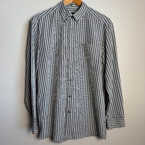 Arnold Palmer Men's M Long Sleeve Button Up Casual Dress Shirt Striped Gray Golf